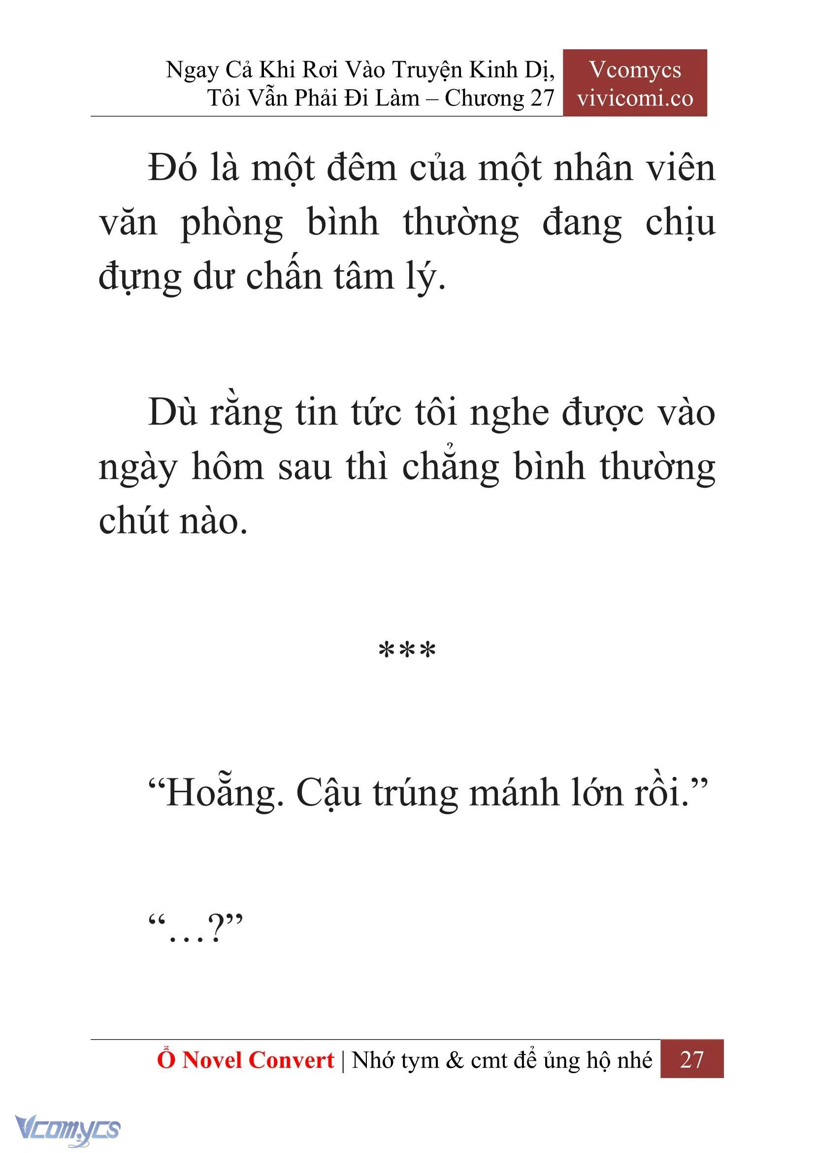 [Novel] Ngay Cả Khi Rơi Vào Truyện Kinh Dị, Tôi Vẫn Phải Đi Làm Chapter  27 - 29