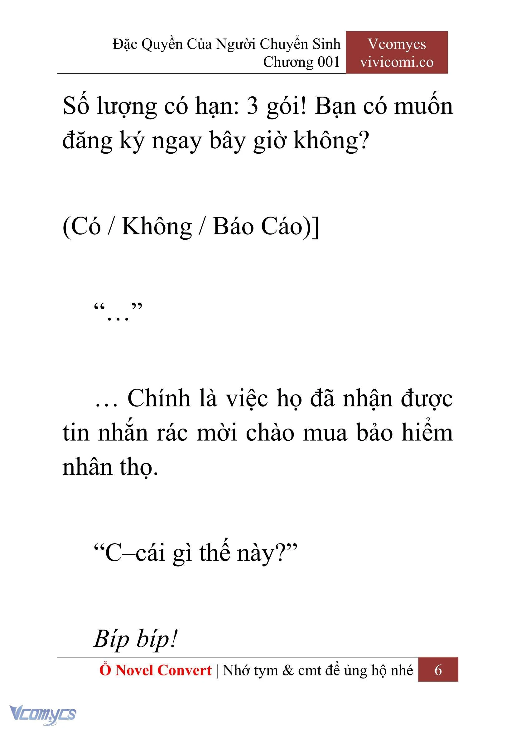 [Novel] Đặc Quyền Của Người Chuyển Sinh Chapter  1 - 8