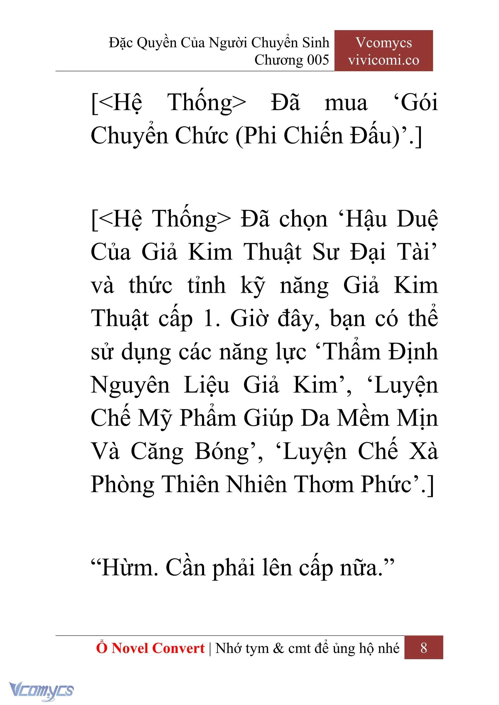 [Novel] Đặc Quyền Của Người Chuyển Sinh Chapter  5 - 10