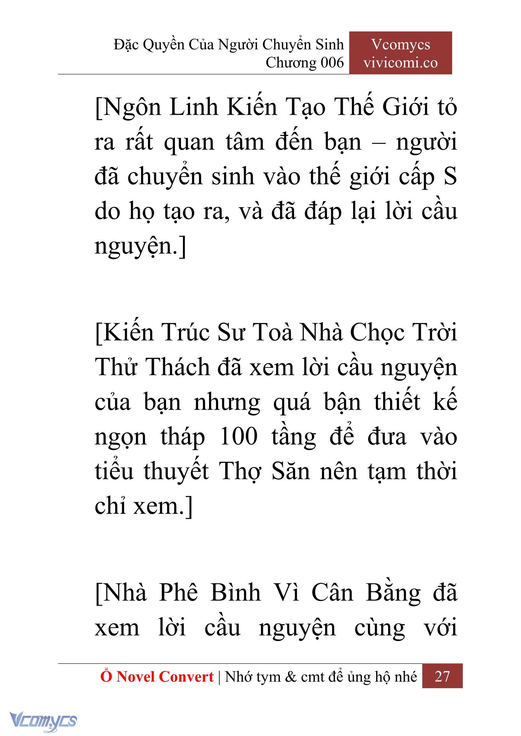 [Novel] Đặc Quyền Của Người Chuyển Sinh Chapter  6 - 29