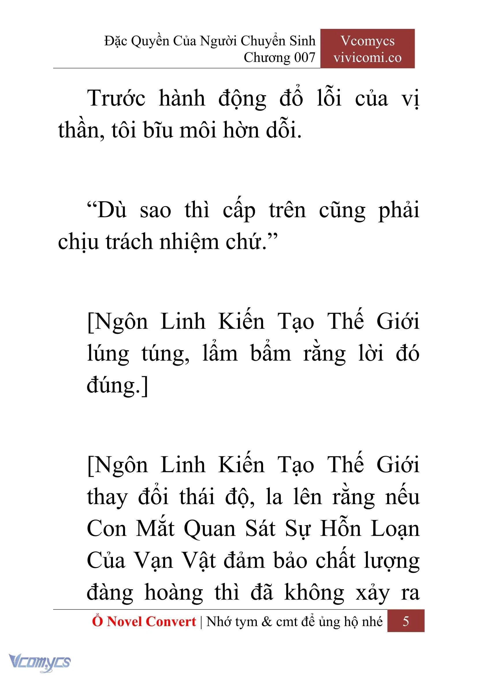 [Novel] Đặc Quyền Của Người Chuyển Sinh Chapter  7 - 7