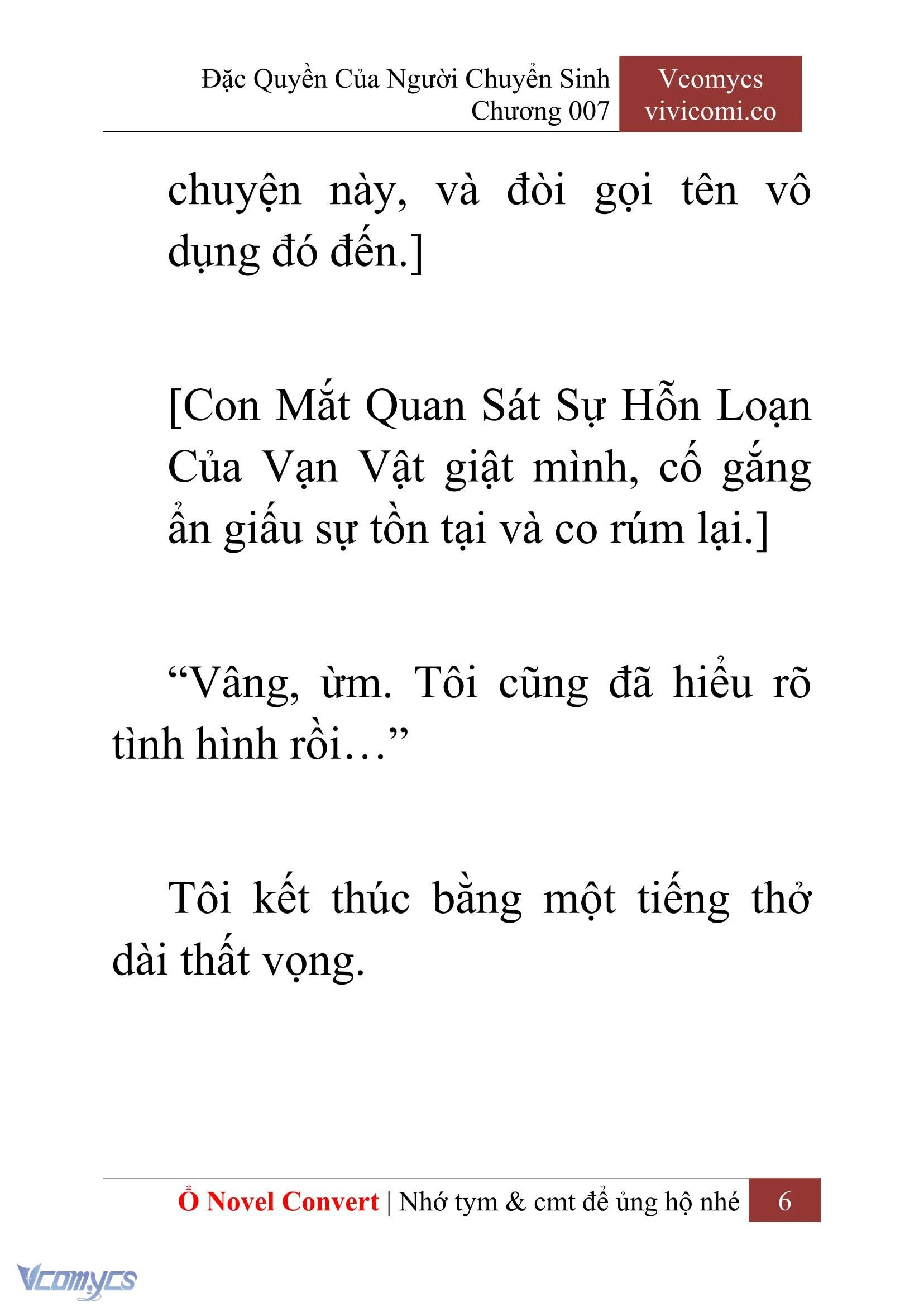 [Novel] Đặc Quyền Của Người Chuyển Sinh Chapter  7 - 8