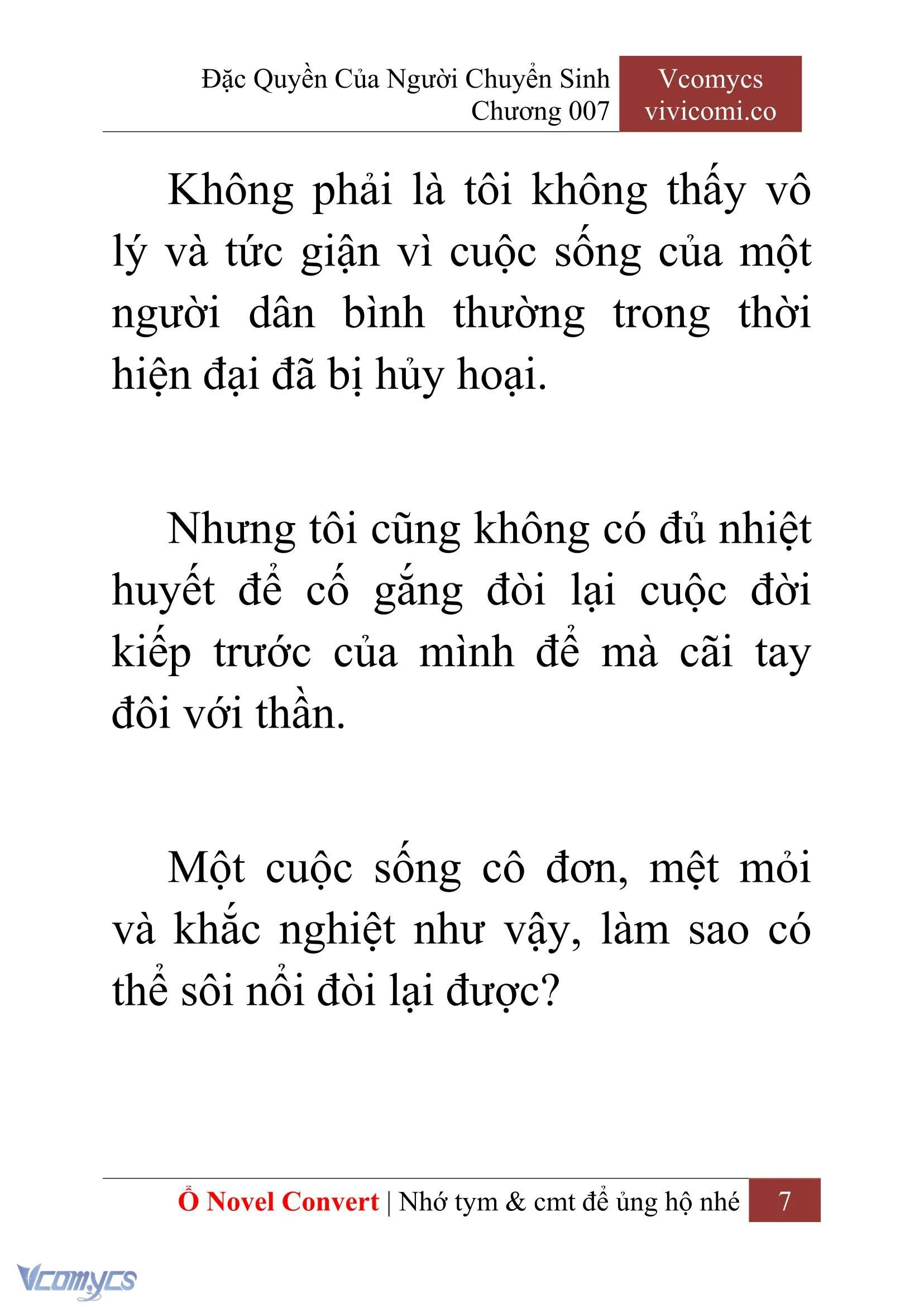 [Novel] Đặc Quyền Của Người Chuyển Sinh Chapter  7 - 9
