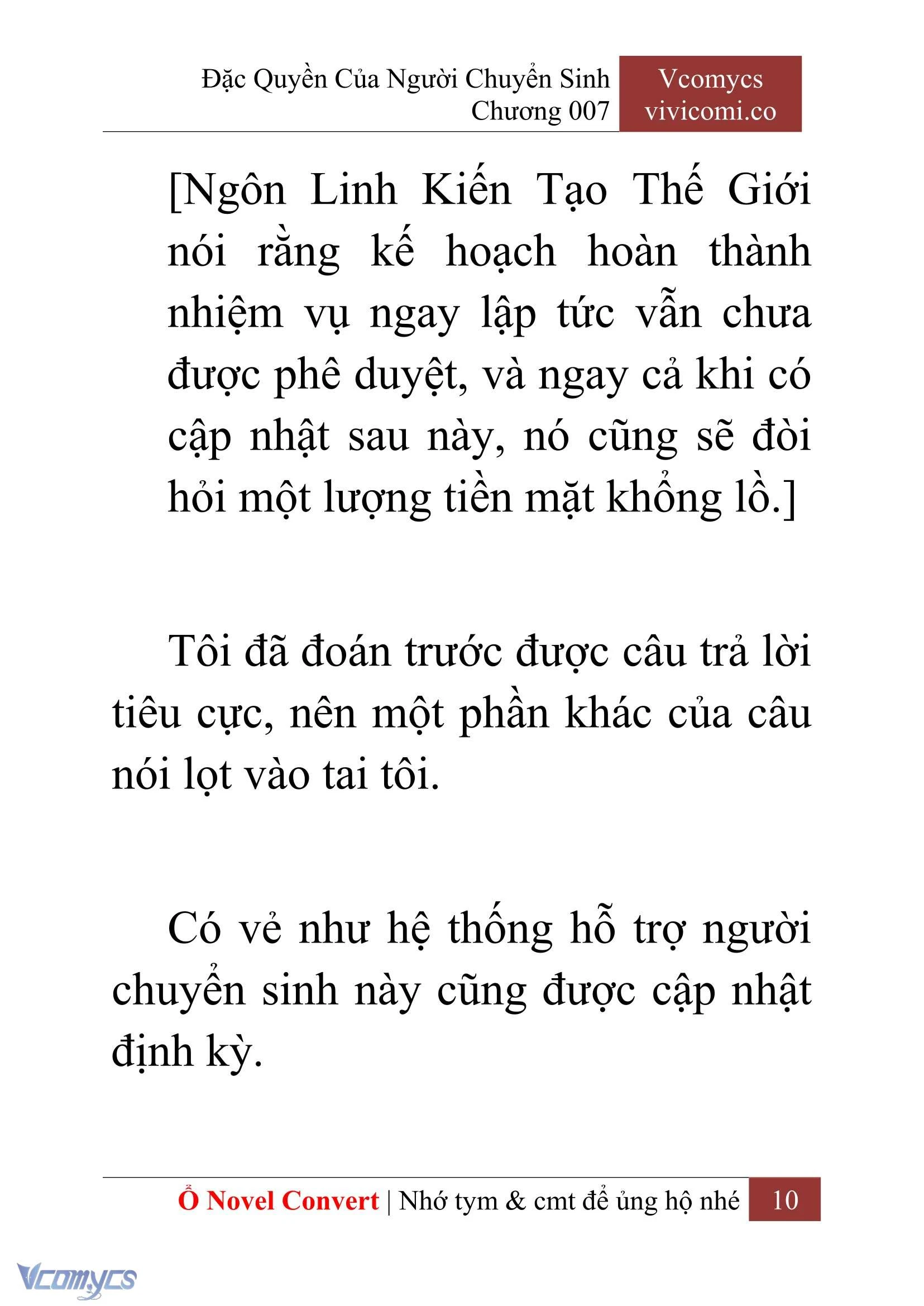 [Novel] Đặc Quyền Của Người Chuyển Sinh Chapter  7 - 12