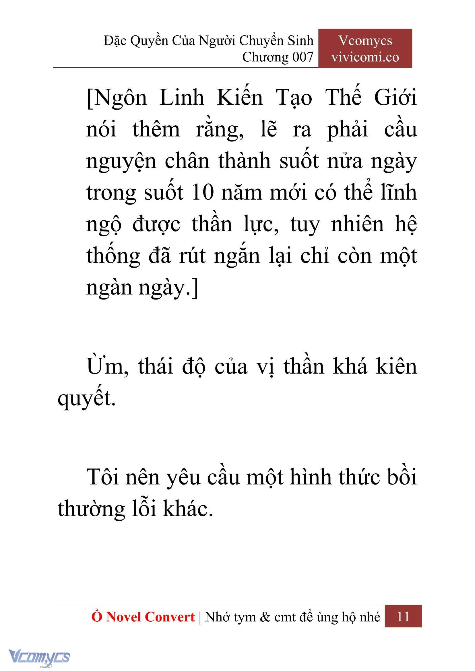 [Novel] Đặc Quyền Của Người Chuyển Sinh Chapter  7 - 13