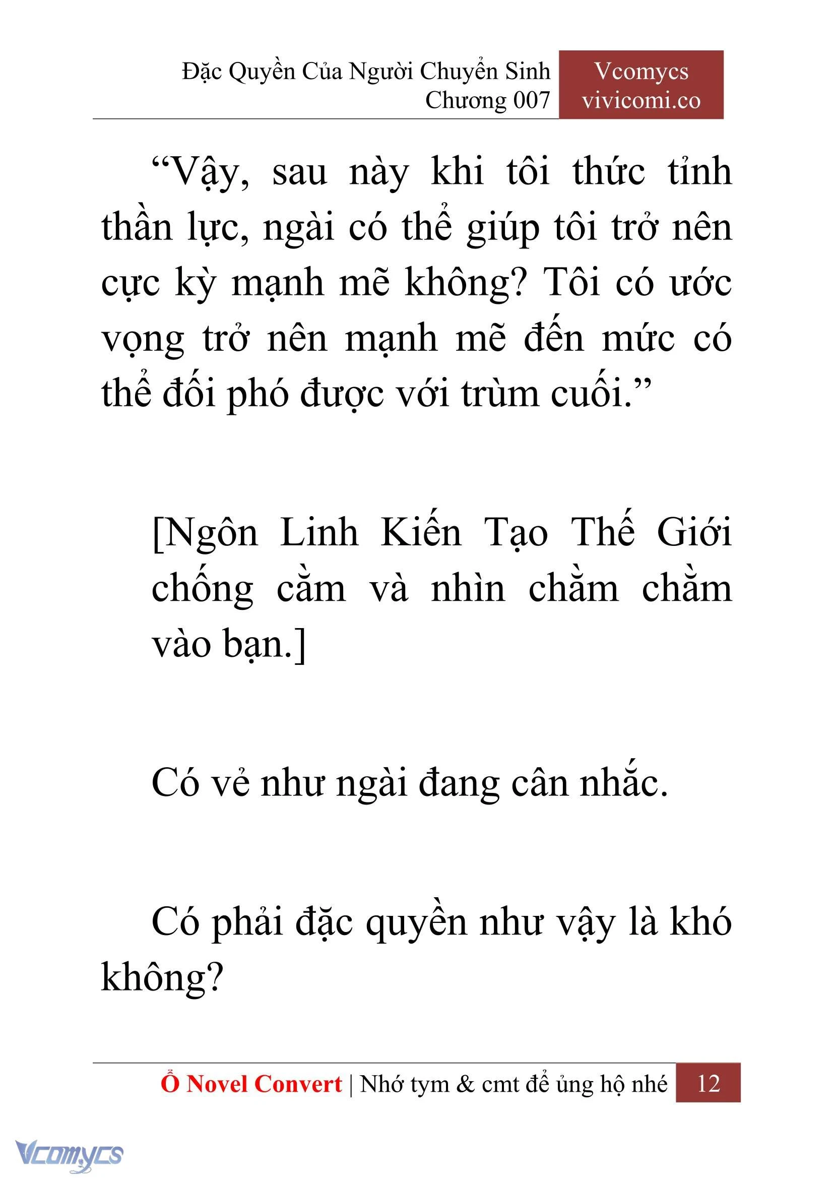 [Novel] Đặc Quyền Của Người Chuyển Sinh Chapter  7 - 14