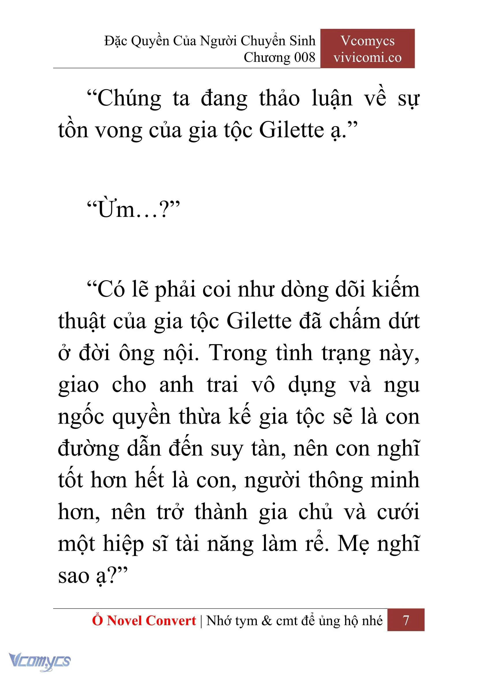 [Novel] Đặc Quyền Của Người Chuyển Sinh Chapter  8 - 9