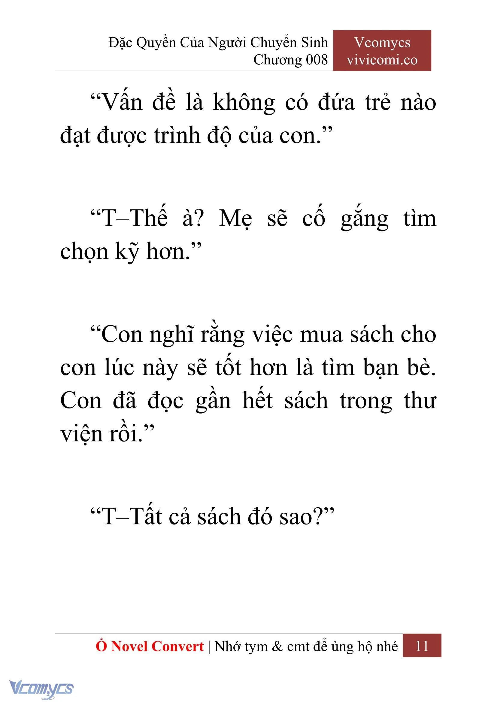 [Novel] Đặc Quyền Của Người Chuyển Sinh Chapter  8 - 13