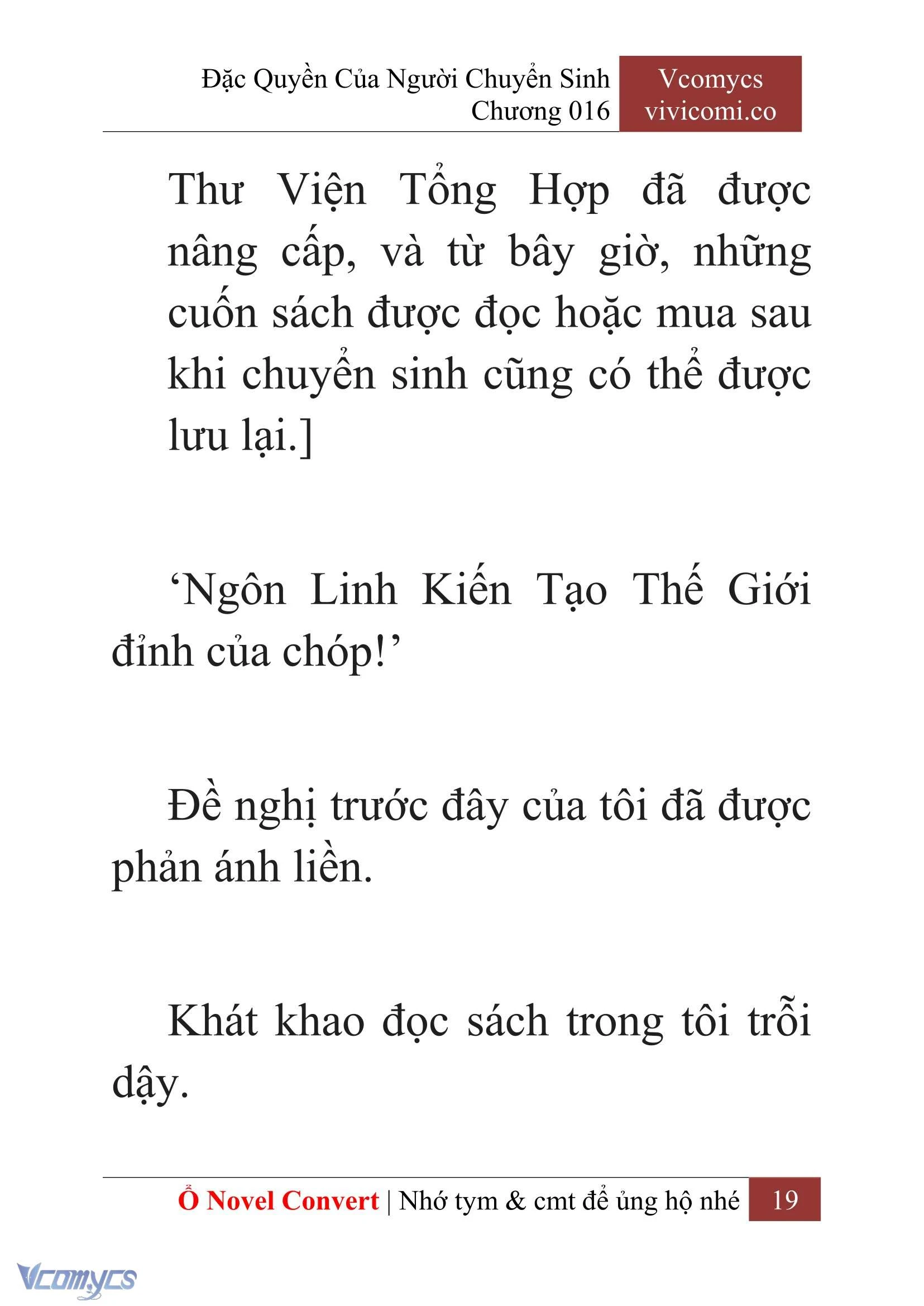 [Novel] Đặc Quyền Của Người Chuyển Sinh Chapter  16 - 21