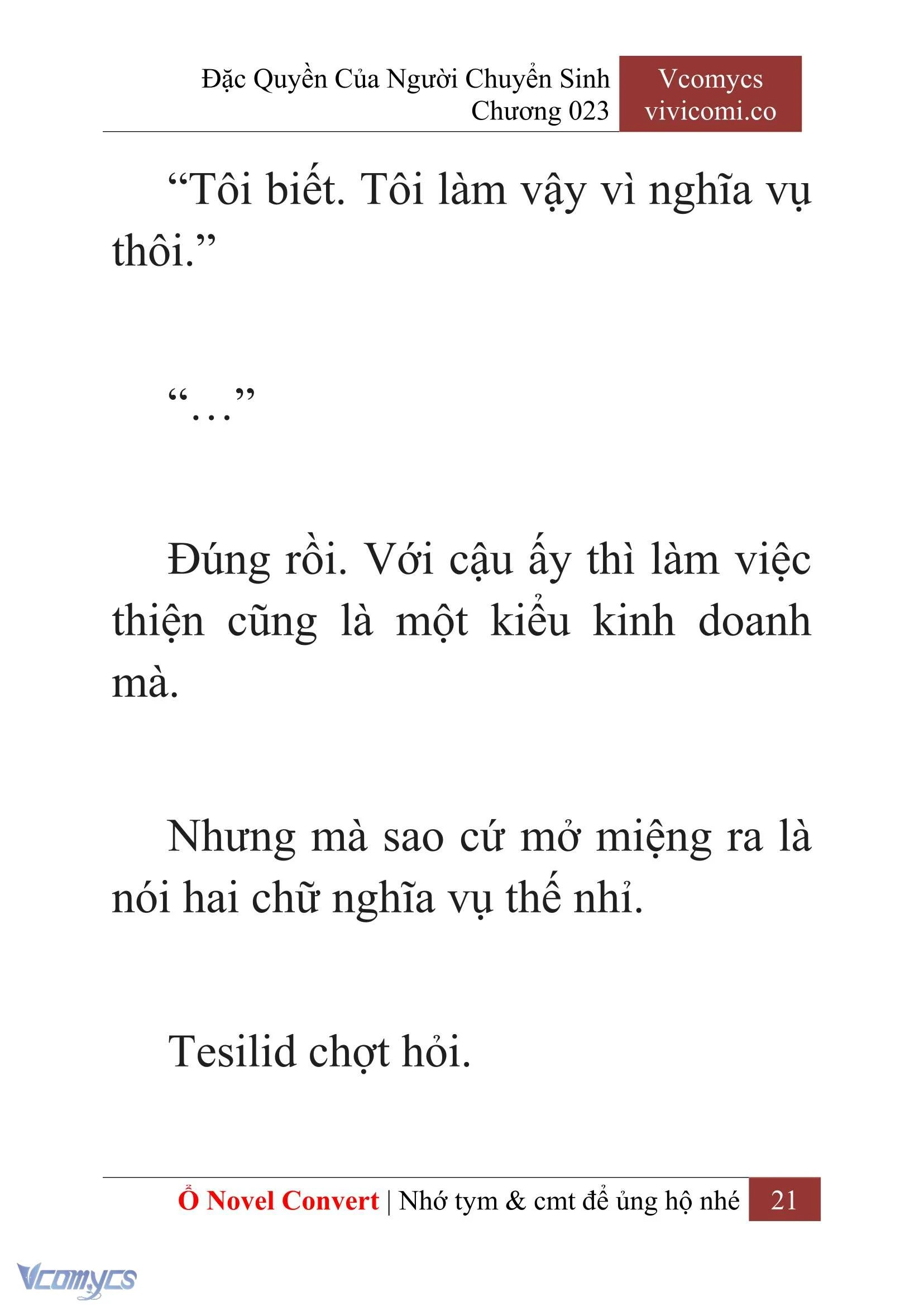[Novel] Đặc Quyền Của Người Chuyển Sinh Chapter  23 - 23