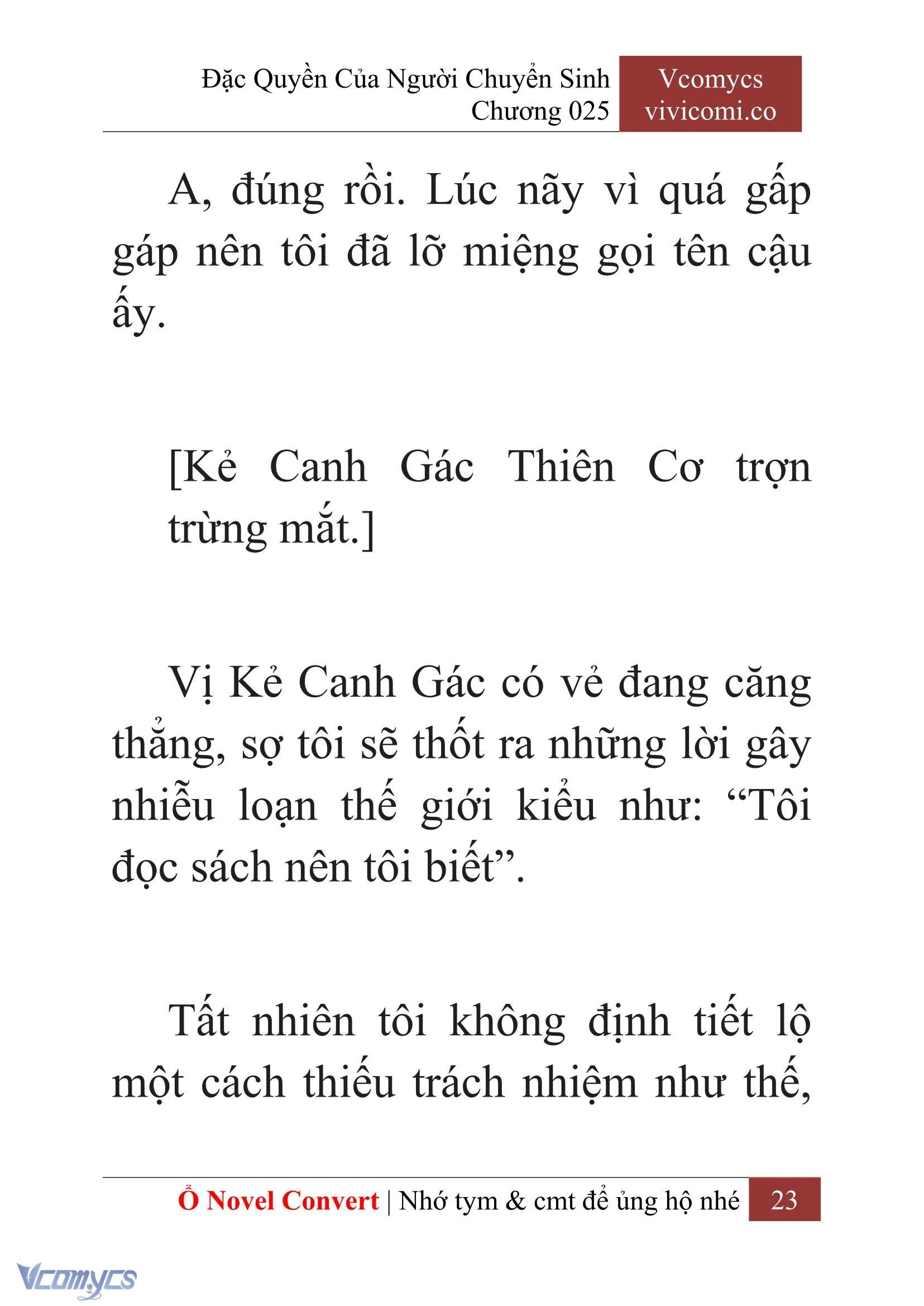 [Novel] Đặc Quyền Của Người Chuyển Sinh Chapter  25 - 25