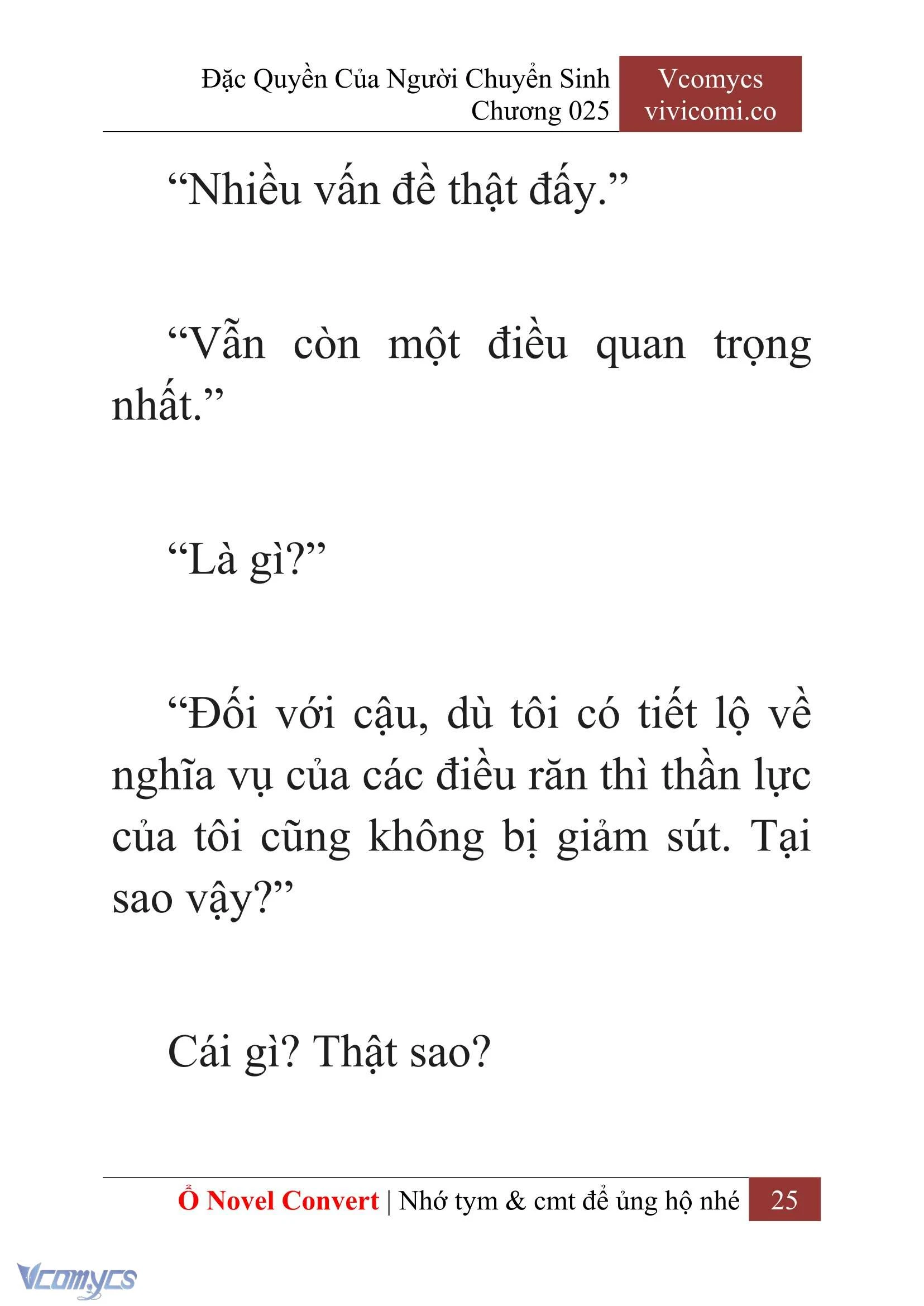 [Novel] Đặc Quyền Của Người Chuyển Sinh Chapter  25 - 27