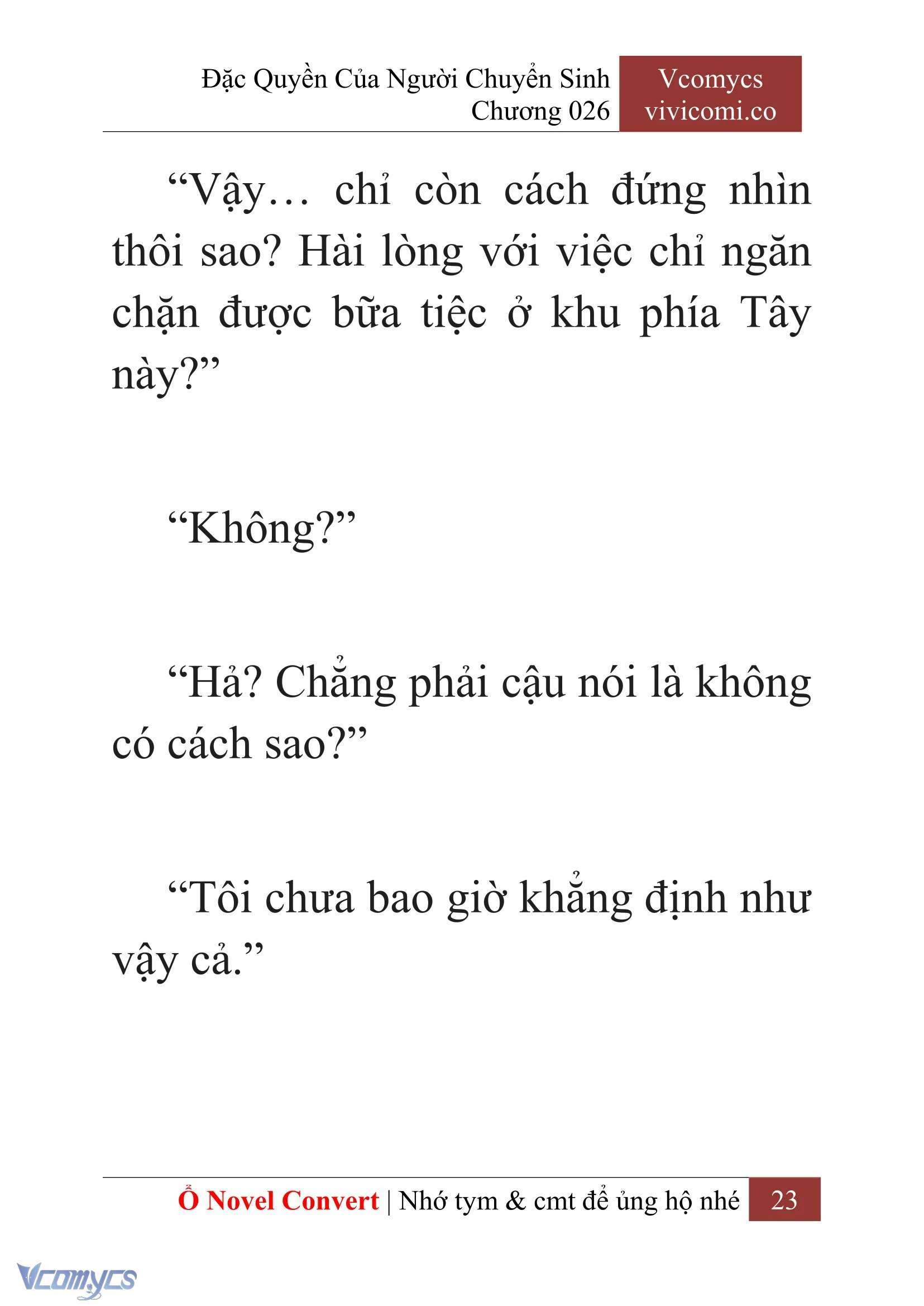 [Novel] Đặc Quyền Của Người Chuyển Sinh Chapter  26 - 25