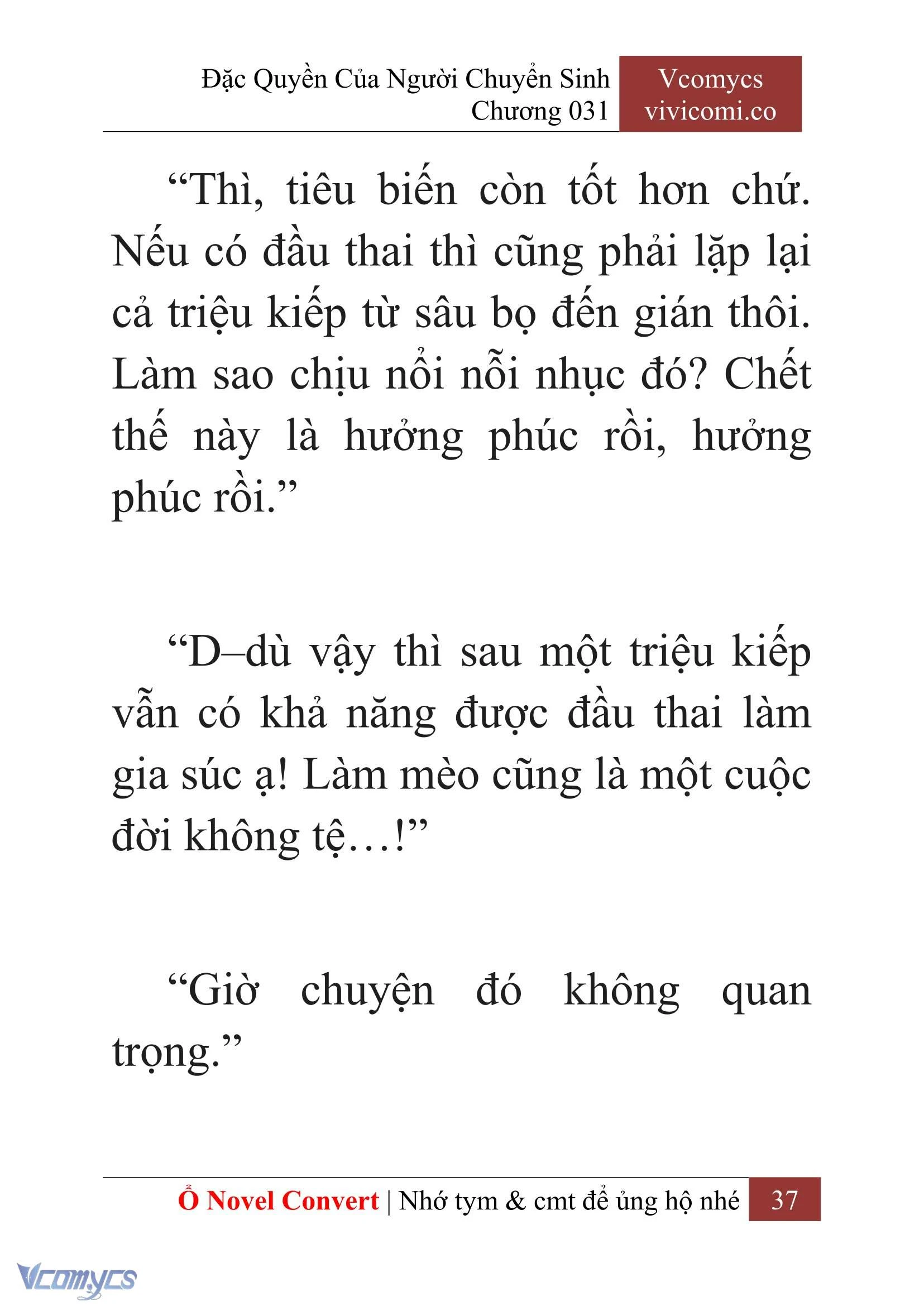 [Novel] Đặc Quyền Của Người Chuyển Sinh Chapter  31 - 39