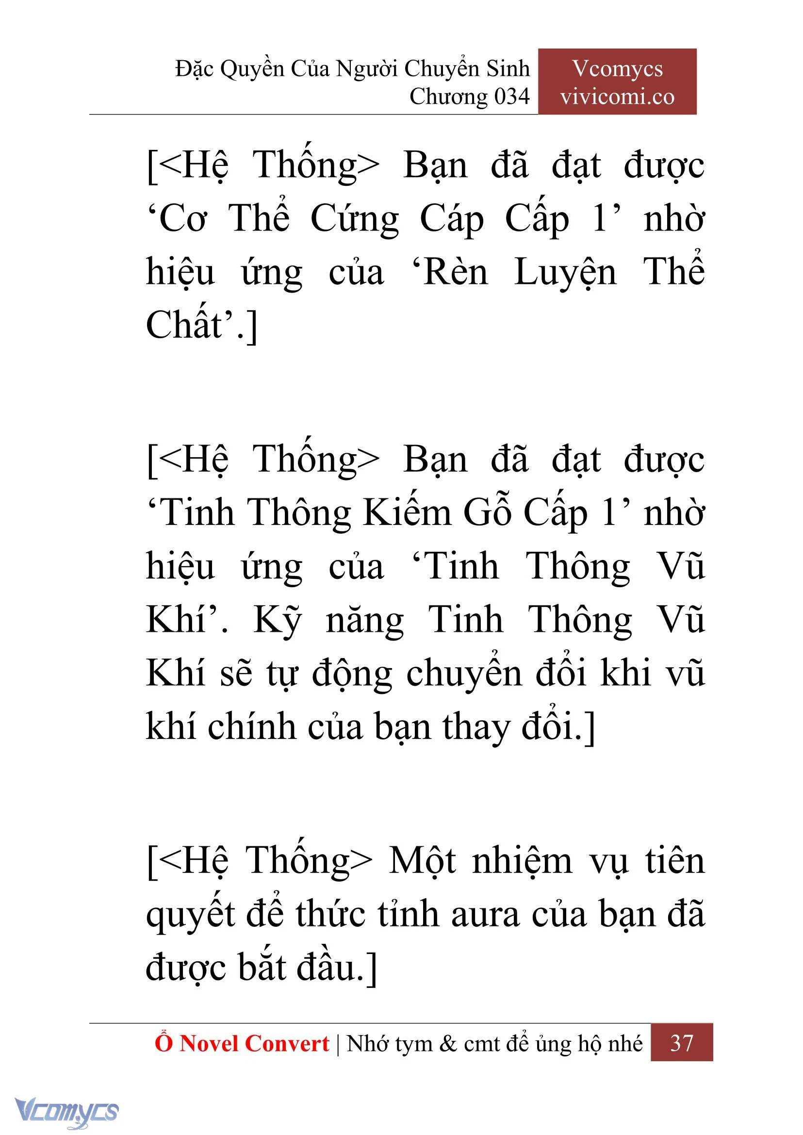 [Novel] Đặc Quyền Của Người Chuyển Sinh Chapter  34 - 39