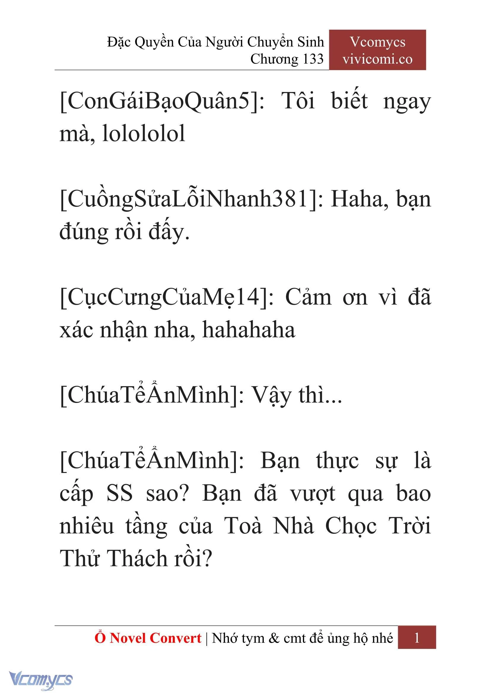 [Novel] Đặc Quyền Của Người Chuyển Sinh Chapter  133 - 3